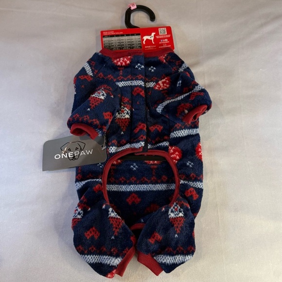 One Paw Holiday Pets' Christmas Fair Isle Pajama / Sweater 1-Piece, Small - Picture 6 of 10
